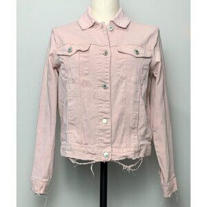 Judy Blue Womens Pink Denim Jacket Size S Distressed Hem Button Up Pockets